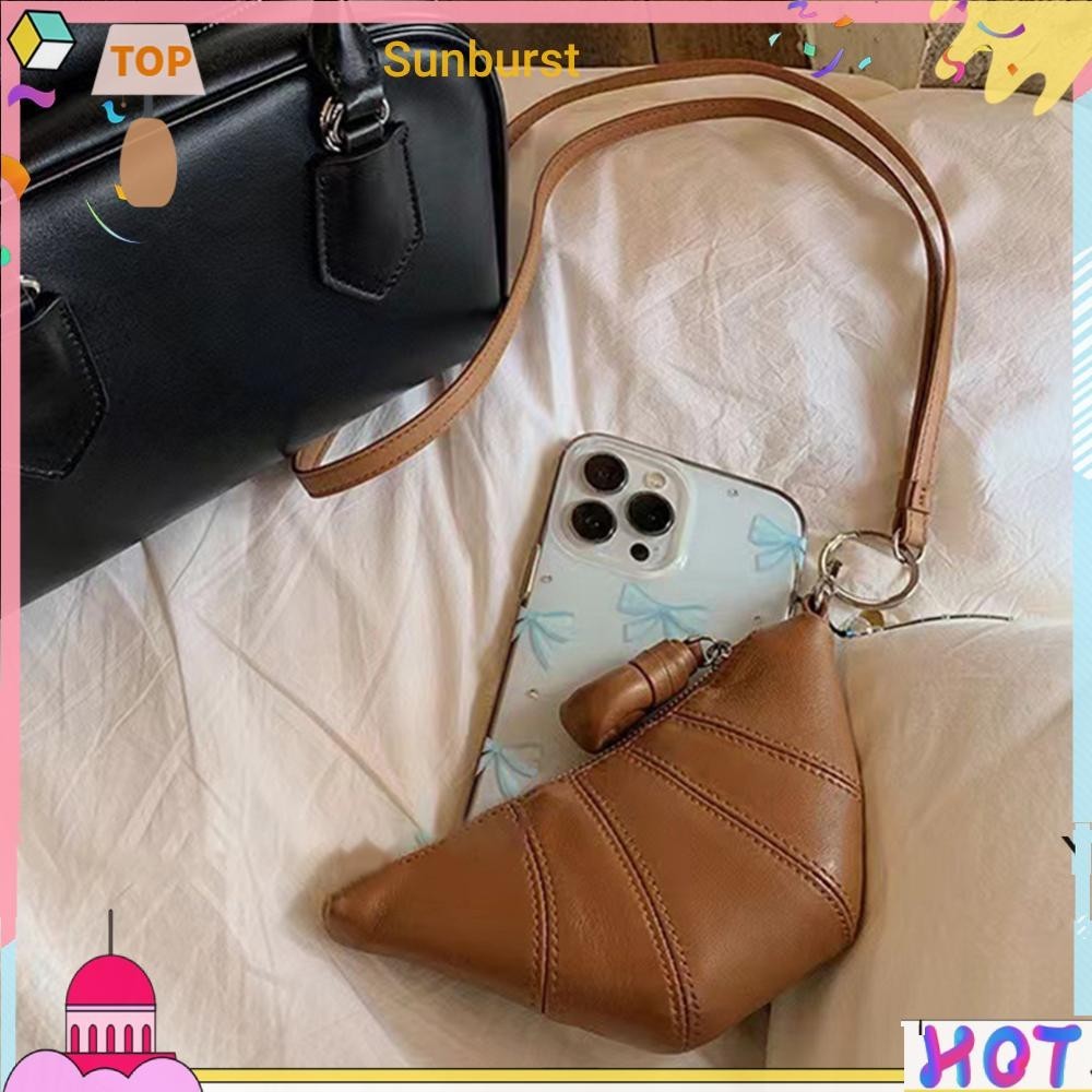 จากกรุงเทพฯ  ผู ้ หญิงมินิครัวซองต ์ กระเป ๋ ามินิสีทึบคอ Dumpling กระเป ๋ าสําหรับคีย ์ เงินสด [Sunburst11.th ]