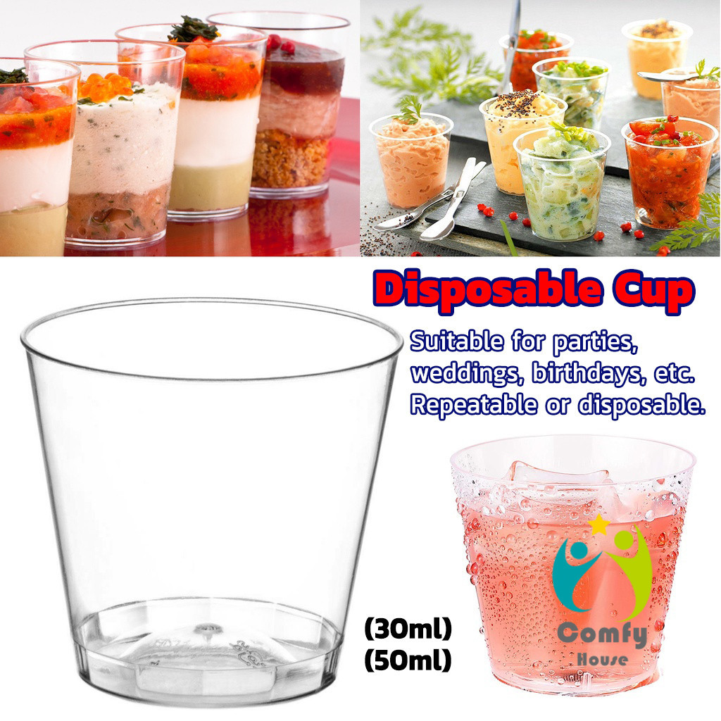 Comfy 50ml/30ml แก้วน้ําพลาสติกใส ขนาดเล็ก แบบใช้แล้วทิ้ง 50 ชิ้น แก้วเปค Plastic cup