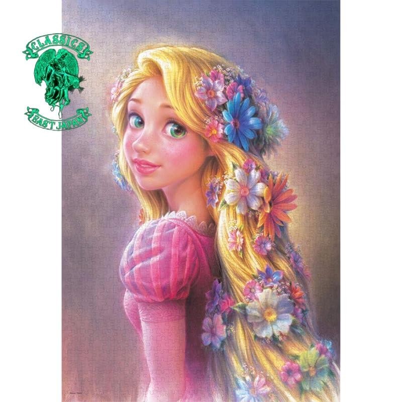 1000-piece jigsaw puzzle of Rapunzel with shining hair on the tower, measuring 51x73.5cm by Tenyo
