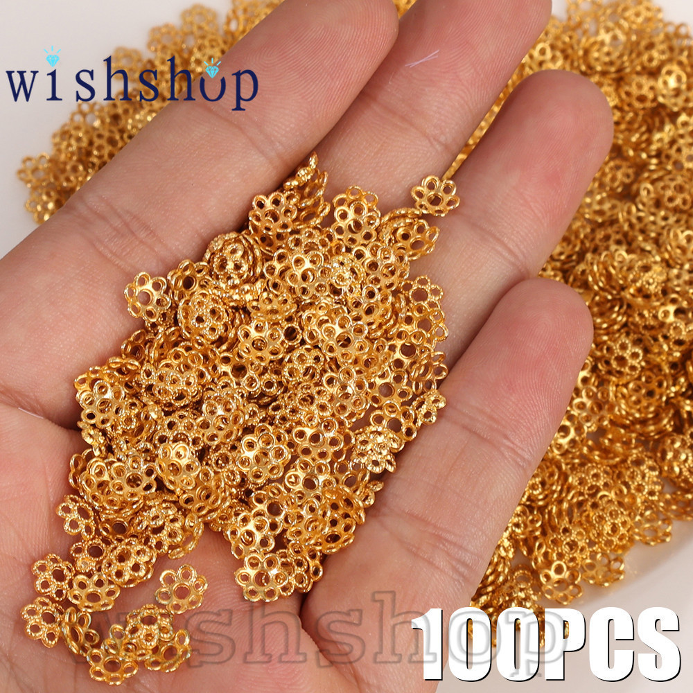 เครื่องประดับ 100 ชิ้น Dompons - สร้อยข้อมือ DIY อุปกรณ์เสริมลูกปัดทําด้วยมือ - หกกลีบดอกไม้รูปร่างโลหะผสม Spacer - หมวกดอกไม้สําหรับเครื่องประดับทํารู - กลวง, ทนทาน, การออกแบบที่เพิ่มขึ้น