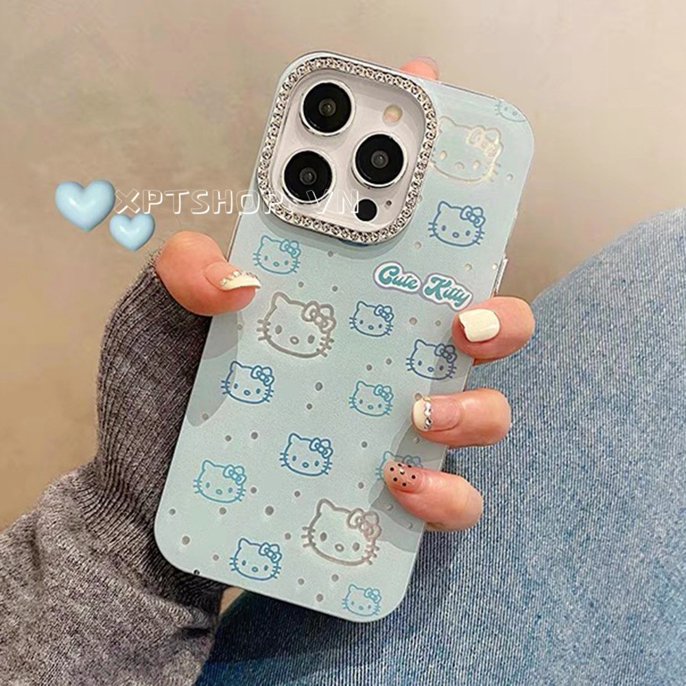 Silver Stripe Kitty กรอบเพชรสําหรับiPhone 15 Pro Max 15 Pro 15 14 13 12 11 Full Coverageกันกระแทกป ้ องกันอะคริลิค