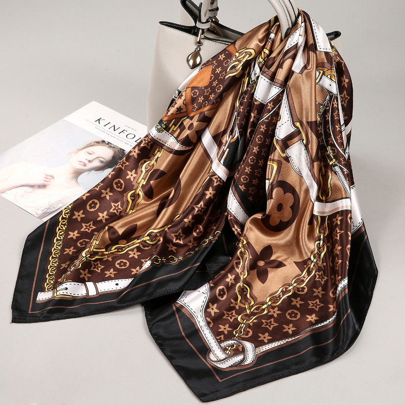 ฤดูใบไม้ผลิฤดูใบไม้ร่วงเกาหลีผ้าพันคอผ้าไหมขนาดเล็กหญิง ทั้งหมด-จับคู่ 90 x 90 ซม. เลียนแบบสแควร์ผ้าไหมขนาดใหญ่สแควร์ผ้าพันคอบางผ้าพันคอผ้าข