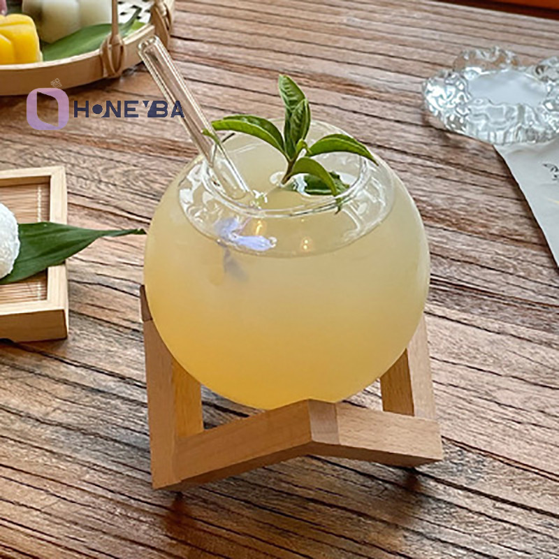 <Honeyby> ถ้วยแก้วค็อกเทลพร้อมขาตั้งไม้ Creative Bar Glassware ถ้วยเครื่องดื่ม Ronud แก้วค็อกเทลผลไม้ Moon Juice Tumbler