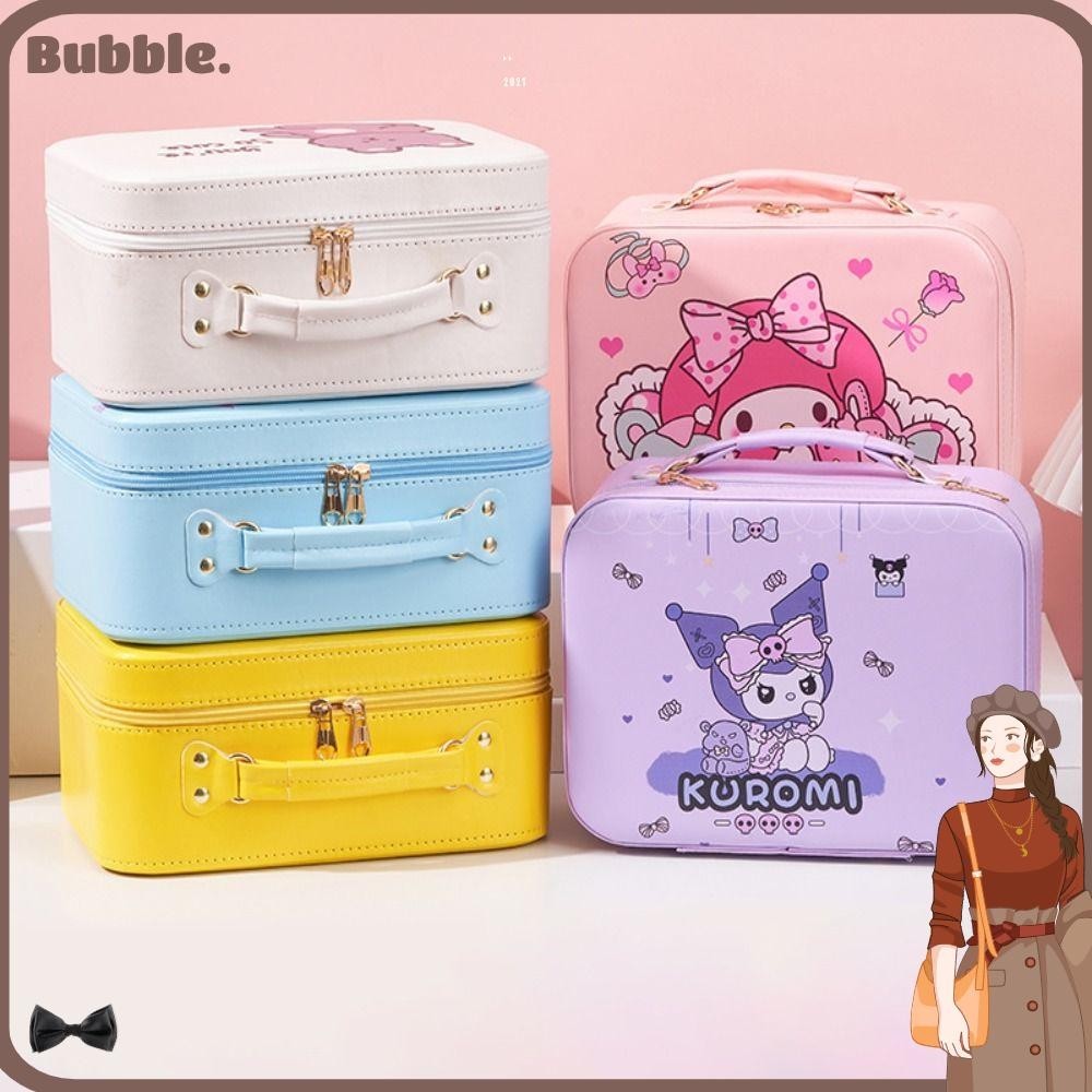 ฟอง แต่งหน้า ,หนัง ปู่ พร้อมกระจกกระเป๋าใส่เครื่องสําอาง,กล่องใส่เครื่องสําอางแบบพกพาการ์ตูนน่ารักความจุขนาดใหญ่