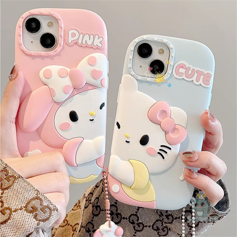 ใช้งานร่วมกับสําหรับ iPhone 15 14 13 12 11 Pro Max หรูหรา 3D เคสโทรศัพท์ซิลิโคนการ์ตูนน่ารัก Mini Kitty Melody คู่กันกระแทก Soft TPU ฝาหลัง