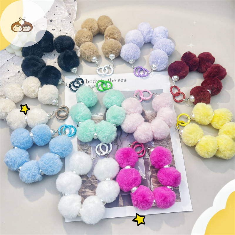 Bef ฤดูใบไม้ร่วงและฤดูหนาวใหม่ Plush Ball จี้เคสโทรศัพท์โซ่ Anti-Lost Lanyard มือประดับด้วยลูกปัดสร้อยข้อมือพวงกุญแจจี้โทรศัพท์ Charm TH
