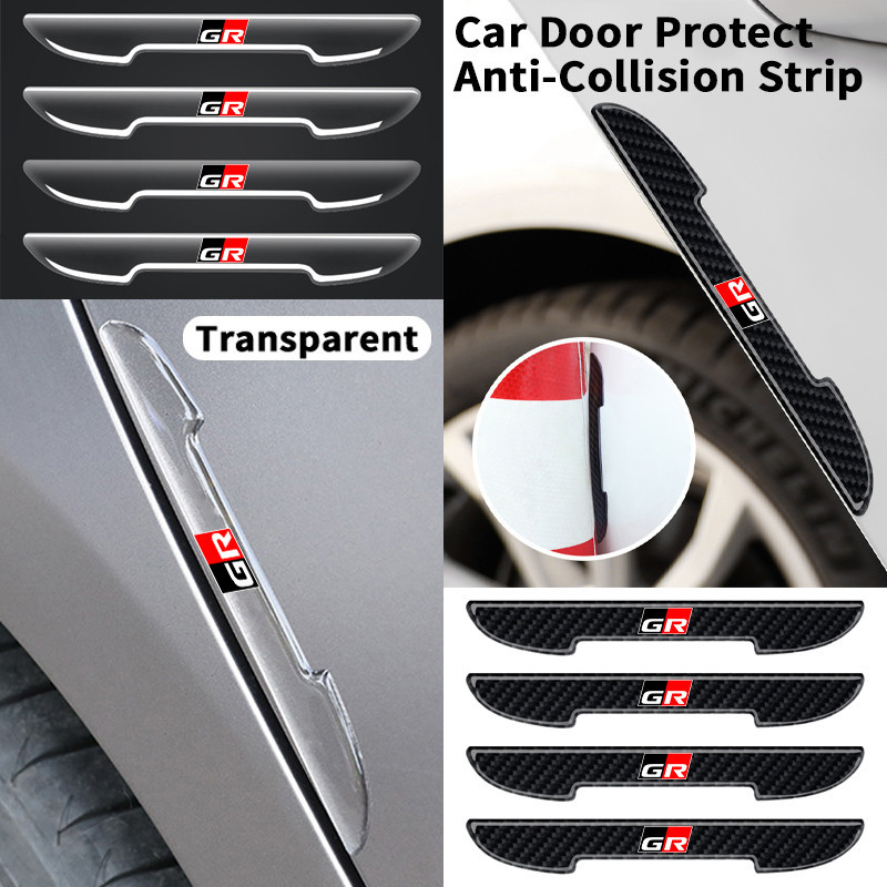 4 ชิ้น Toyota GR ประตูรถ Anti-Collision Strip Guards Protector โปร่งใส/คาร์บอนไฟเบอร์รูปแบบ Anti Scratching สติกเกอร์สําหรับ Toyota Agya Raize Calya Avanza Veloz Kijang Innova Yaris