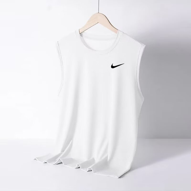 Nike ฤดูร้อนชายอย่างรวดเร็วเสื้อกีฬาแขนกุดน้ำแข็งเสื้อยืดสีขาวด้านใน