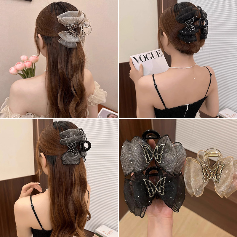 กิ๊บติดผมตาข่ายผีเสื้อเพชรเกาหลีสําหรับผู้หญิงแฟชั่นเครื่องประดับผมกรงเล็บผมหรูหราสําหรับเด็กผู้หญิง