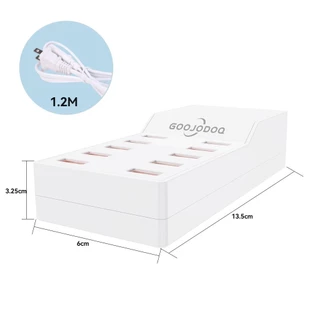 GOOJODOQ สถานีชาร์จ USB 10 พอร์ต 60W Power 1.5M สายเคเบิลปลอดภัยอเนกประสงค์บ้าน/สํานักงาน/การเดินทาง
