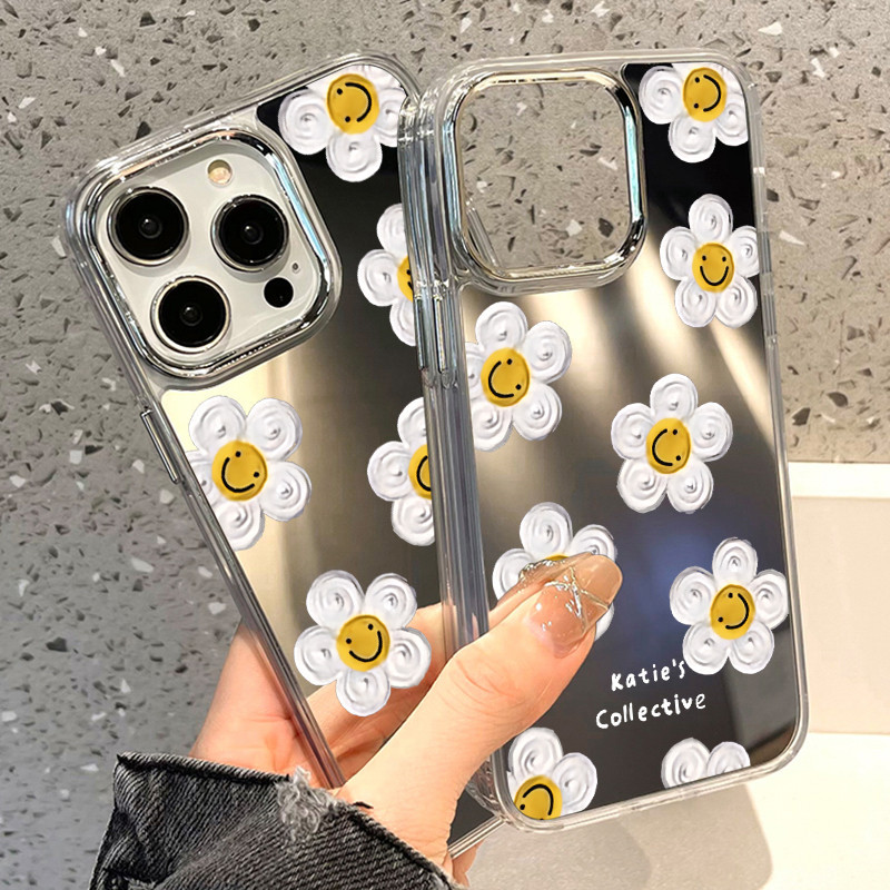 อ่อนนุ่มเคสโทรศัพท์มือถือกันกระแทก พร้อมกระจกสำหรับ for iPhone 11 13 12 15 14 16 Pro Max 15promax ซิลิโคน เคสดอกไม้