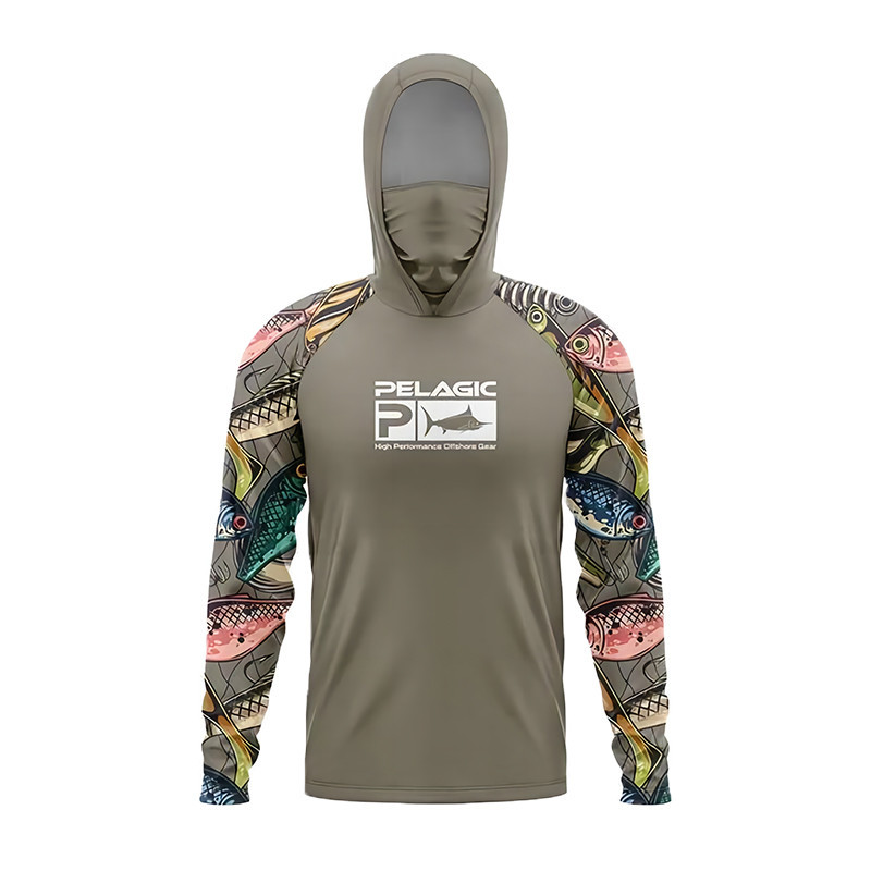 บุรุษคลุมด้วยผ้าตกปลาเสื้อกับหน้ากากยูวีแห้งเร็วผู้ชายคลุมด้วยผ้าตกปลาเสื้อเสื้อกันหนาวหมวก