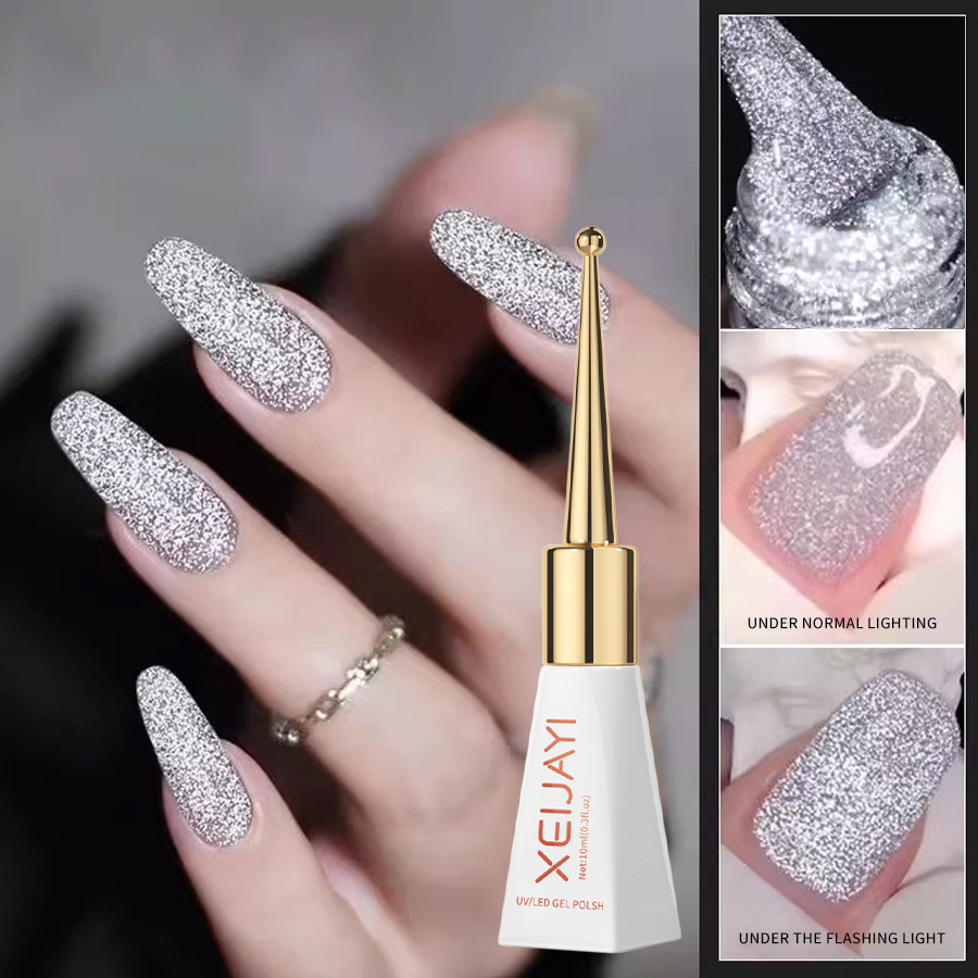 Silver Glitter UV Gel ยาทาเล ็ บ Diamand Nail Gel ชุดยาทาเล ็ บเจล