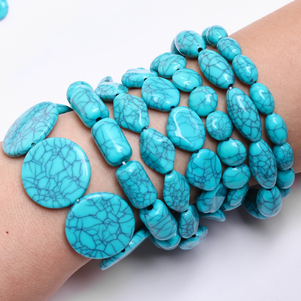 30-5 ชิ ้ น 11-25 มิลลิเมตรเรขาคณิต Spacer ลูกปัดหลวมเลียนแบบ Turquoises DIY สําหรับสร ้ อยคอเครื ่ องประดับทํา Charms อุปกรณ ์ เสริม