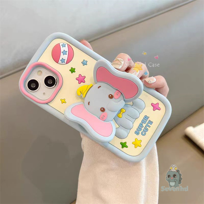 ใช้งานร่วมกับสําหรับ iPhone 15 14 13 12 11 Pro Max หรูหรา 3D ซิลิโคนเคสโทรศัพท์คู่การ์ตูนน่ารักช้างน้อย Dumbo กันกระแทก Soft TPU ป้องกันปกหลัง