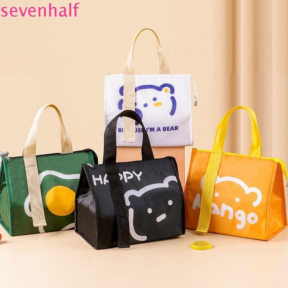 Sevenhalf แบบพกพากล่องอาหารกลางวันกระเป๋ากันน้ําอลูมิเนียมฟอยล์ Thicken กระเป๋าถือริบบิ้นยาวความร้อนผู้หญิงฉนวน Tote Travel กระเป๋าปิคนิค