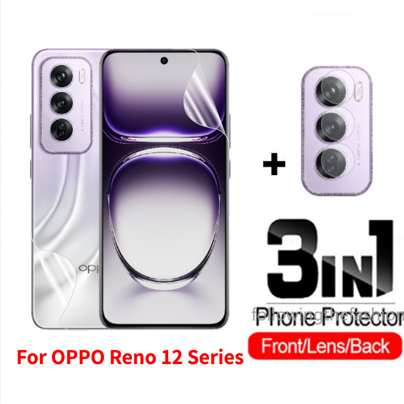 3 in 1 ฟิล์ม Hydrogel ด้านหน้าและด้านหลังสําหรับ OPPO Reno 12 Pro 5G Reno12 12Pro 2024 ฟิล์มป้องกันคลุมทั้งหมดใสหน้าจอกล้องเลนส์ป้องกันไม่แก้ว