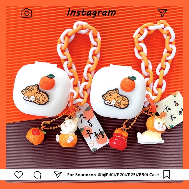 สําหรับ Anker Soundcore P40i กรณีน ่ ารักสร ้ อยข ้ อมือสีส ้ ม Charm Soundcore R50i/P25i ซิลิโคนนุ 