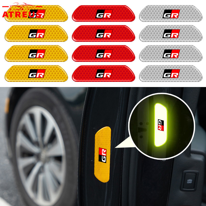 4 ชิ้น Toyota GR สติกเกอร์สะท้อนแสง สติกเกอร์ตกแต่งรถยนต์ กันรอยขีดข่วน สติกเกอร์เตือนสะท้อนแสง สำหร