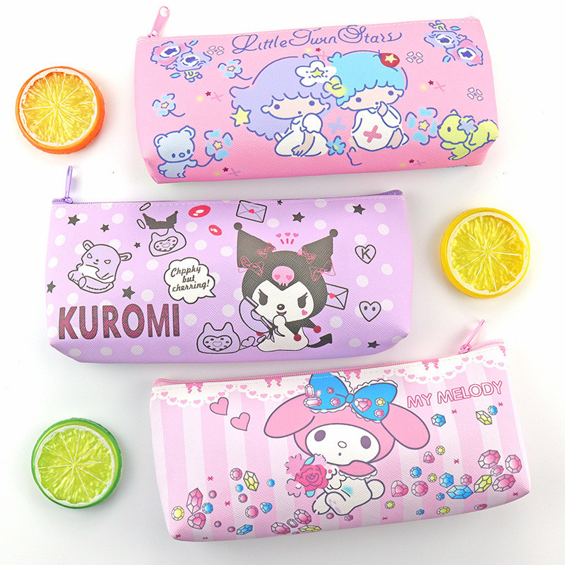 Melody กล่องดินสอ Kawaii กระเป๋านักเรียนดินสอ Cinnamoroll หนัง PU กระเป๋าเก็บเครื่องเขียน Kuromi Cinnamoroll กระเป๋าปากกาหญิง