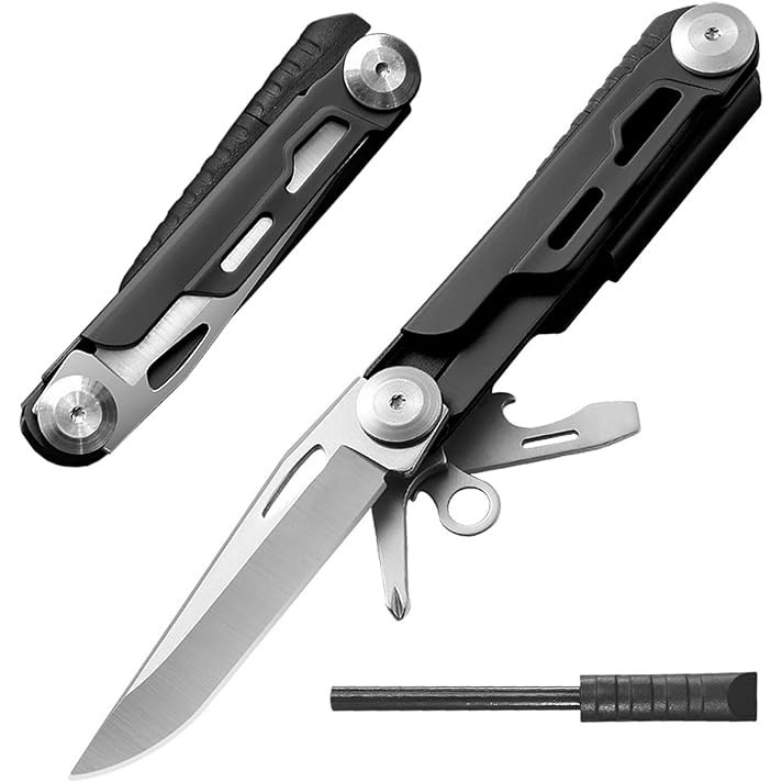 มีดอเนกประสงค์ มีดพกพาแบบพับได้ 6-in-1 มีดหลายฟังก์ชั่นพร้อมคลิป ที่เปิดขวด สตาร์ทไฟฟลินท์ นกหวีด มีดพับมัลติฟังก์ชั่น