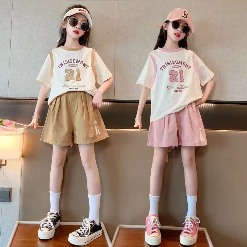 สาวฤดูร้อนชุดเด็กเสื้อด้านบนกางเกงขาสั้นชุดสองชิ้น