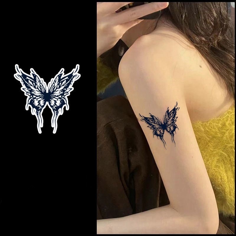 รอยสักลายผีเสื้อขนนกคู่สาวเซ็กซี่เอวพืชสักสติกเกอร์รอยสักกันน้ํายาวนาน15วันสักปลอมชั่วคราว - รูปที่ 3