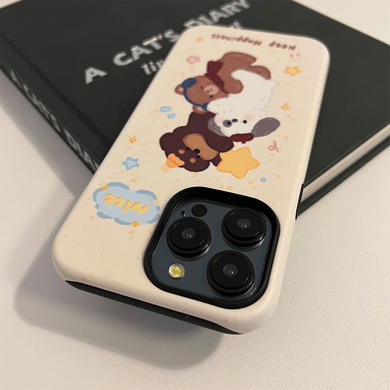 สามสัตว์เคสโทรศัพท์ 2 ชั้นใช้งานร่วมกับ iPhone11 12 13 14 15 12Promax 13Promax 14plus 14Promax X XS XR YDFY