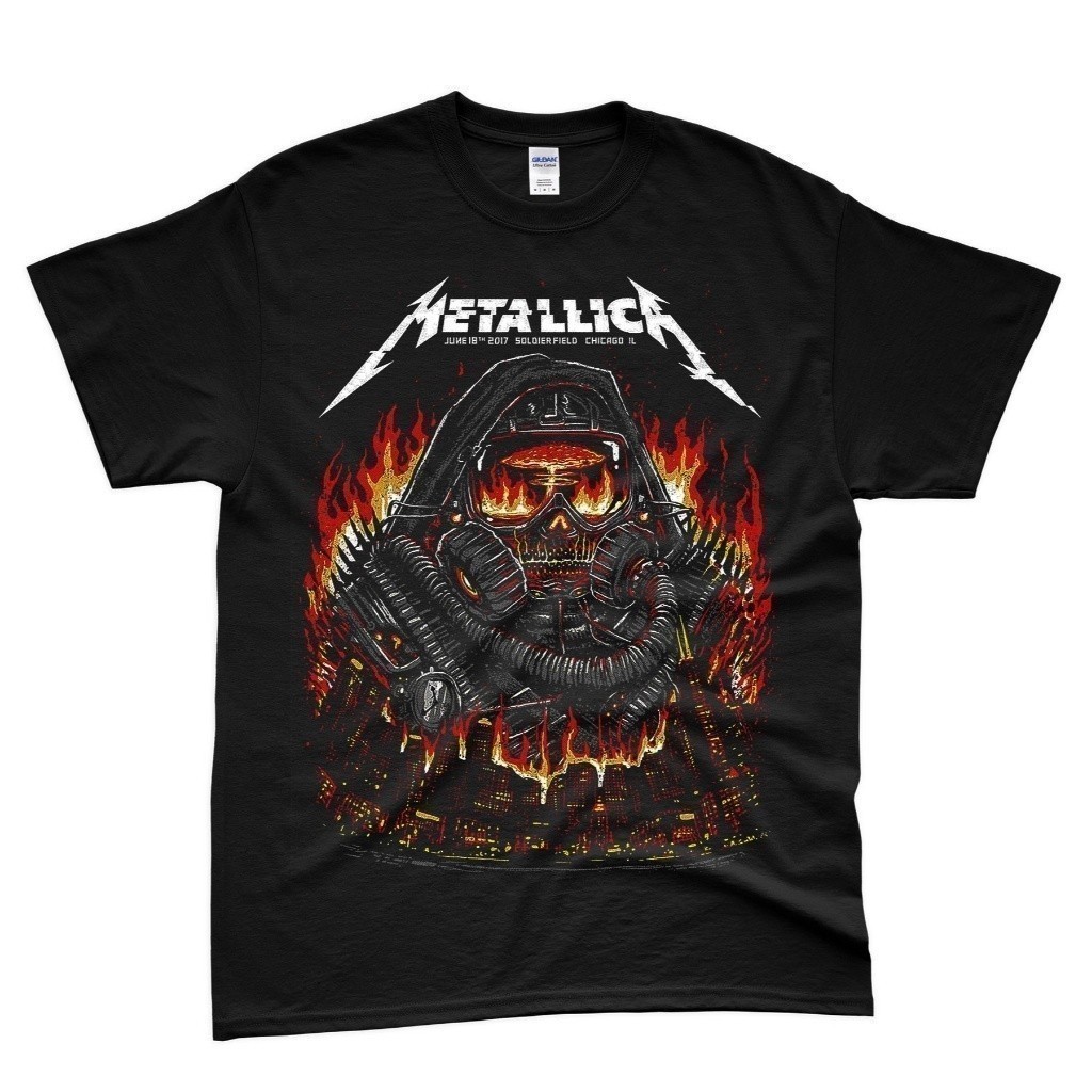 Top READY STOCK เสื้อยืดวงโลหะคุณภาพพิมพ์แบบกําหนดเอง Streetwear Metallica Tour Chicago 2017