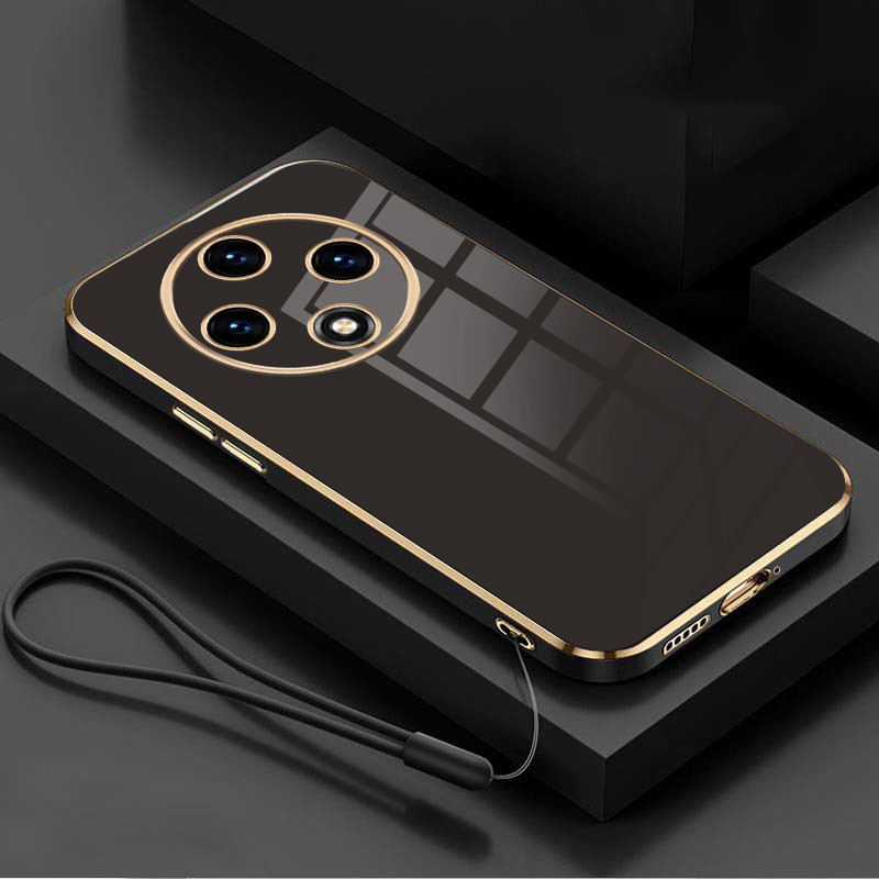 Oppo Reno 12F 5G Reno12F Luxury Square Edges ชุบกลับ TPU Soft Case พร้อมเชือกเส้นเล็กปลอกเคลือบเงา