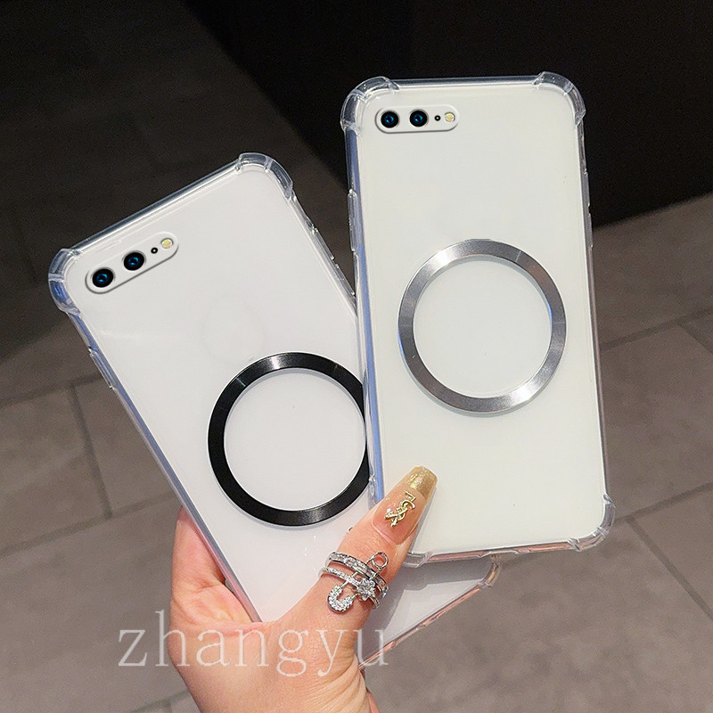 ปลอก iPhone 7 8 6 6s plus เคสโทรศัพท์แม่เหล็กโปร่งใสสี่มุมกันกระแทกเคสนิ่มใหม่