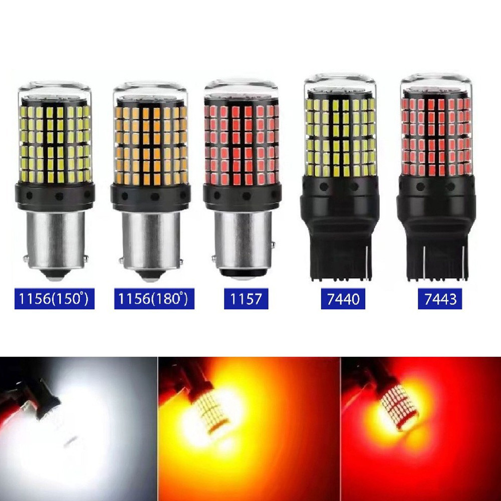 Super Bright Canbus 144LED 1156/P21W/PY21W T20/7440/7443 1157/P21-5W รถย้อนกลับสัญญาณไฟเบรคหลอดไฟ Lampu ไฟเลี้ยวไฟท้ายหลอดไฟย้อนกลับไฟ Ligh