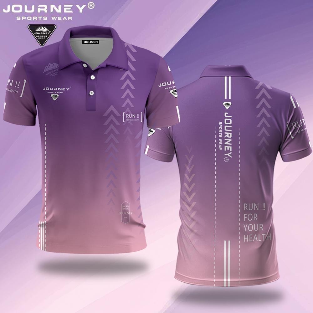 Journey Thai Polo เสื้อโปโลผู้ชาย/หญิงขนาดใหญ่กีฬาสันทนาการกลางแจ้งเสื้อโปโลฤดูร้อนหลวมสํานักงานรัฐบาลโปโลพิมพ์สีม่วง