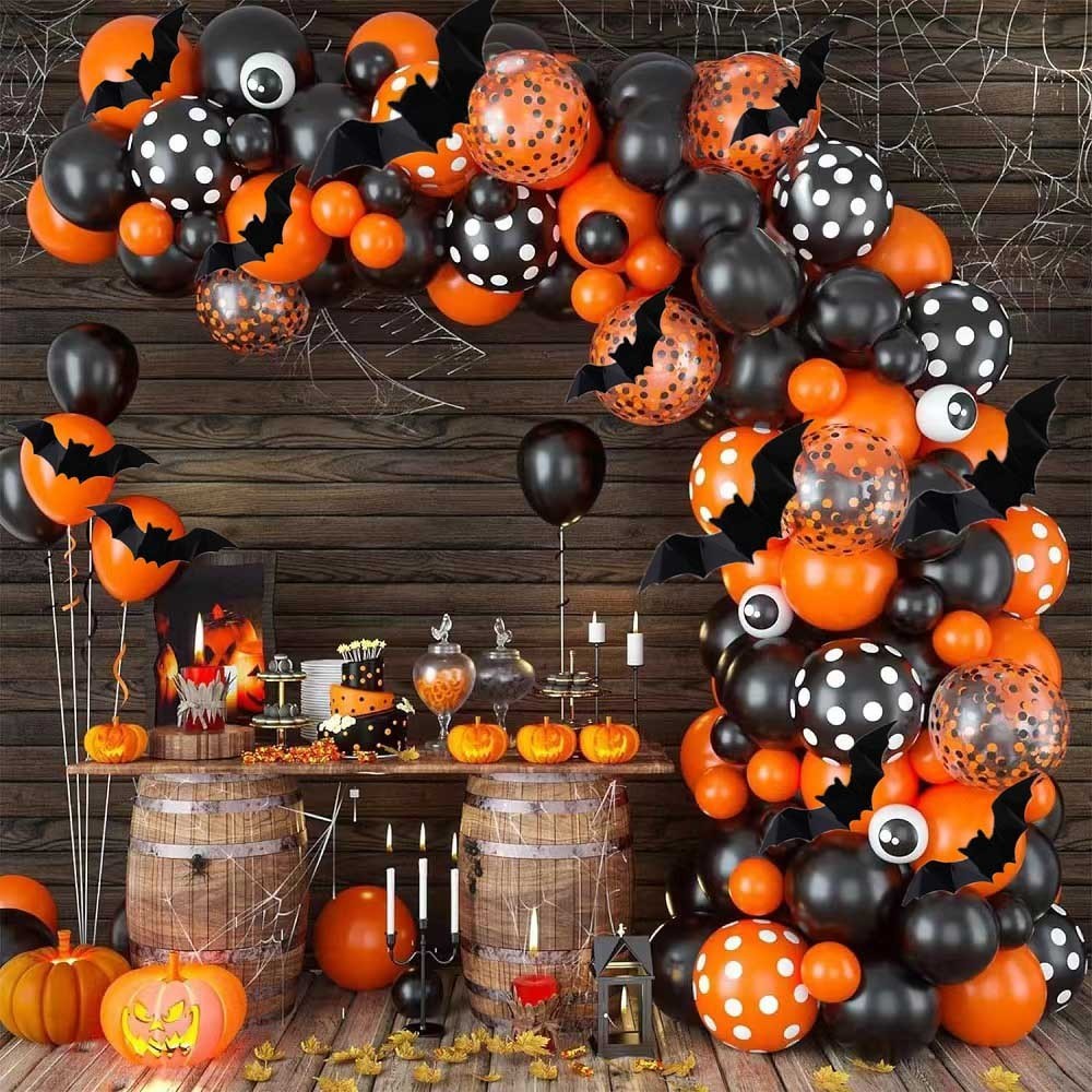 117 ชิ้น/เซ็ตฮาโลวีนสีดําสีส้ม Confetti บอลลูนตาสีขาว Arch ชุดค้างคาวสติกเกอร์ Spooky Party ตกแต่ง
