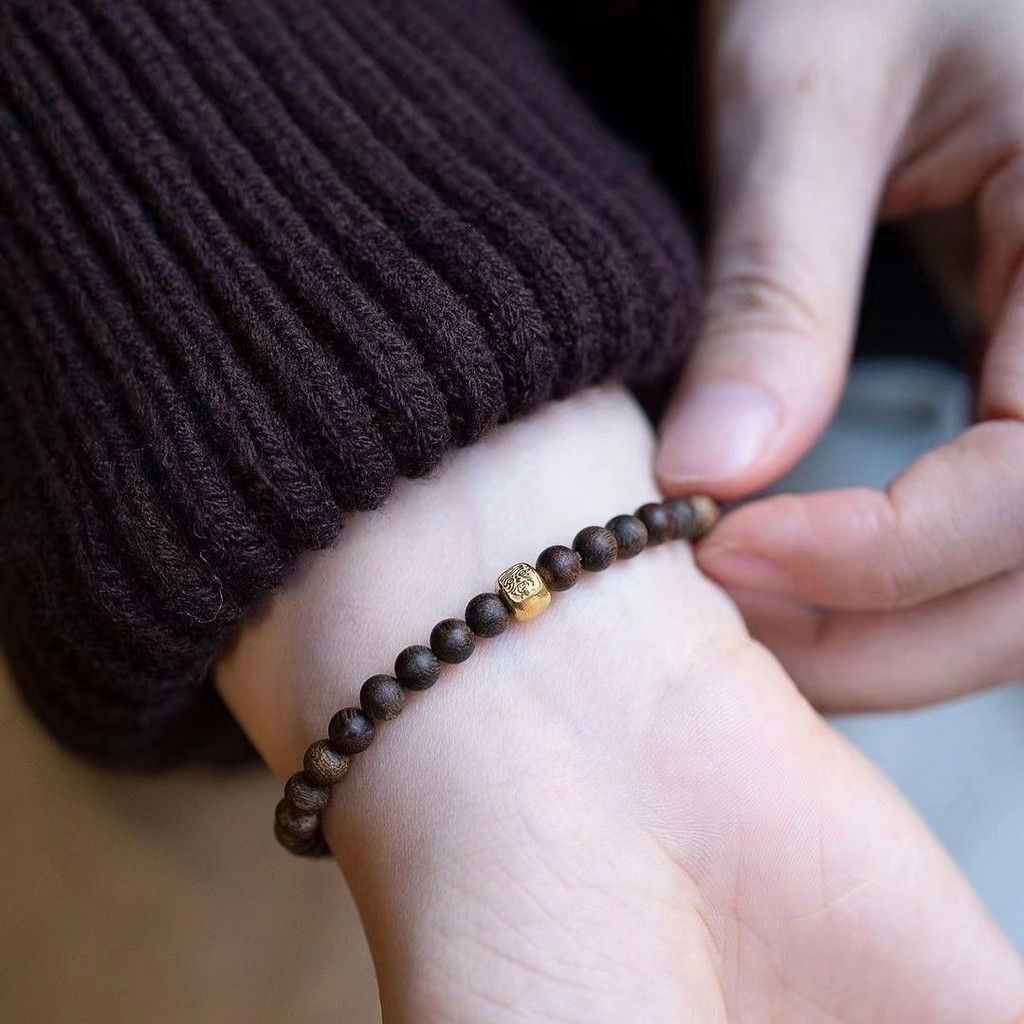 ลูกปัดขนาดเล็ก, ลูกปัดพระไม้กฤษณา, สร้อยข้อมือห่วงเดี่ยวขนาด 4 มม. ผู้ชายและผู้หญิง, สร้อยข้อมือ