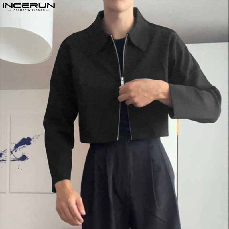 INCERUN جاكيت رجالي فينتج سادة بسحاب — صورة 4