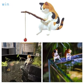 Win ถังปลาภูมิทัศน์ตกปลาเครื่องประดับแมว Mini เรซิ่นตุ๊กตาการ์ตูนรูปปั้นแมวสําหรับ Home Office Aquarium Decorati