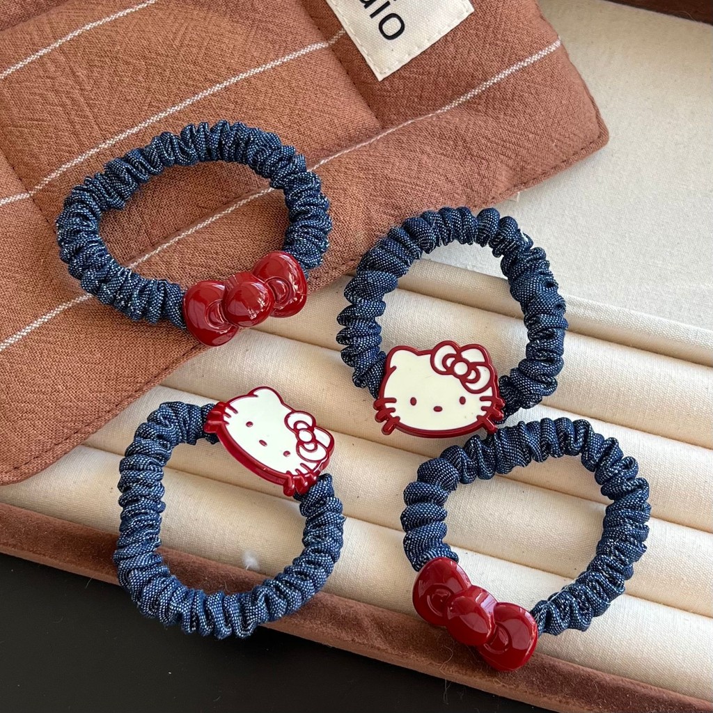 น่ารักย้อนยุคสีแดง เคที เชือกผมการ์ตูนเด็กผมหางม้าความยืดหยุ่นสูงยางรัดเครื่องประดับผม