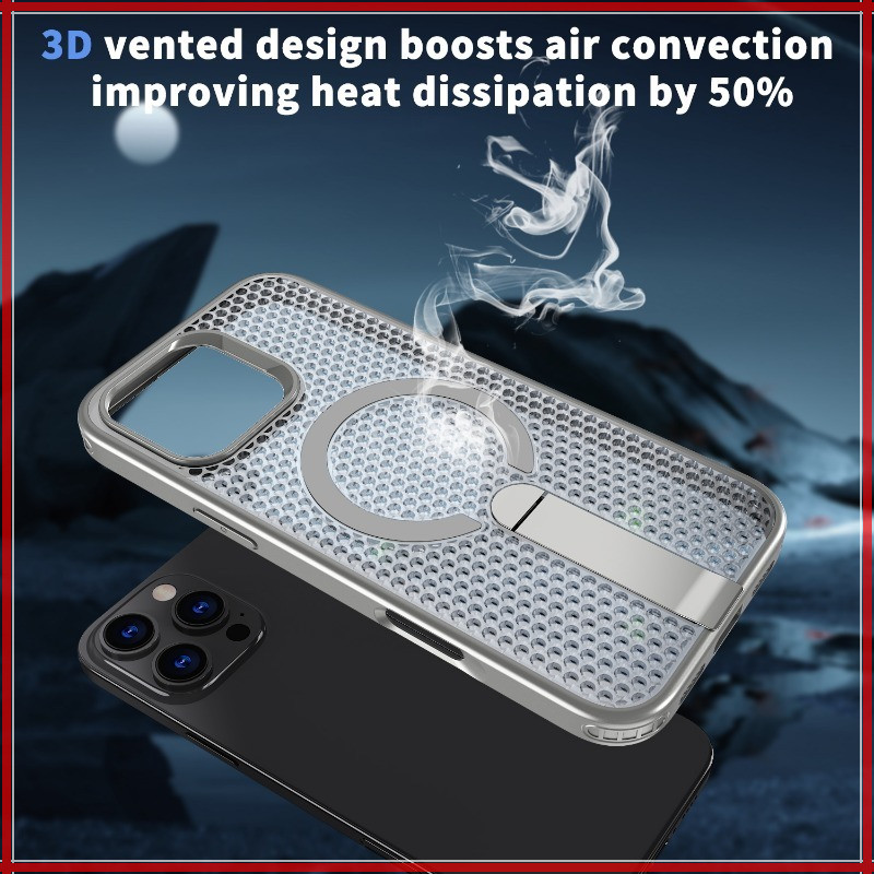 เคสโทรศัพท์ระบายอากาศน้ําแข็งสําหรับ iphone 16 15 14 13 12 Pro max plus Magnetic fast charging ฝาครอบป้องกัน IP 16E ตาข่ายสามมิติน้ําหนักเบา anti fall bracket shell