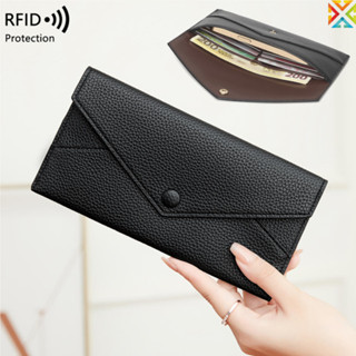 Rfid กระเป๋ากันขโมยสําหรับผู้หญิงลิ้นจี่ปริญ์หนังนุ่มซองจดหม…