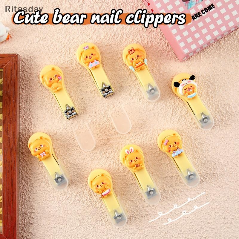 Ritasday น่ารักการ์ตูน Butter Bear กรรไกรตัดเล็บพร้อมฝาครอบแบบพกพา Toes เล็บ Trimmers มีดผู้ใหญ่และเด็กเล็บ Clippers ใหม่