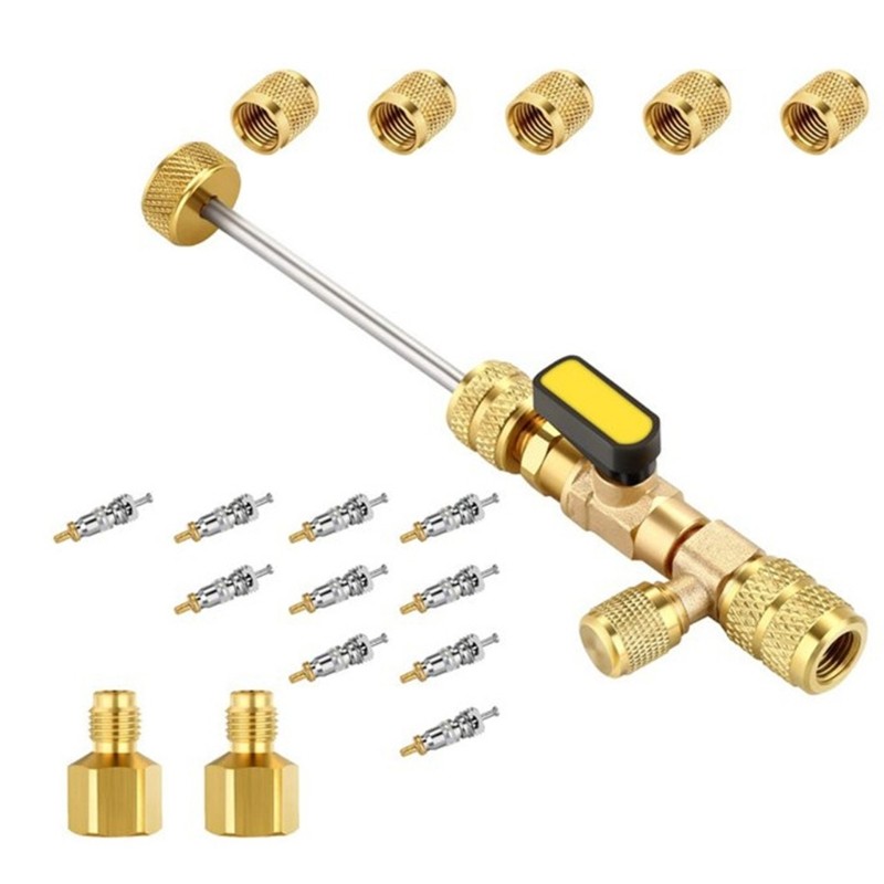 XI วาล์ว Cores Remover ติดตั้งเครื่องมือคู่ขนาด SAE 1 4 5 16 พอร์ตสําหรับ R410A R410 R22 R12 R407 R4