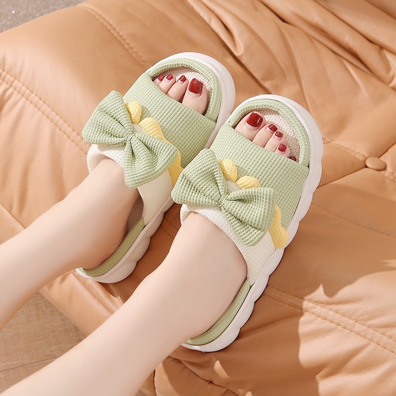 Mushi COD รองเท้าผู้หญิงรองเท้าแตะแบนรองเท้าแตะในร่มรองเท้าแตะผ้าลินิน Anti-slip Home Anti-slip & WDYZ201S