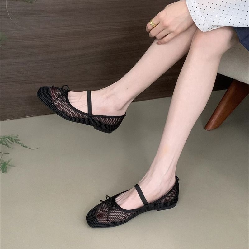 รองเท้าแมรี่เจนกลวงแบนรองเท้าบัลเล่ต์ระบายอากาศ - รูปที่ 4