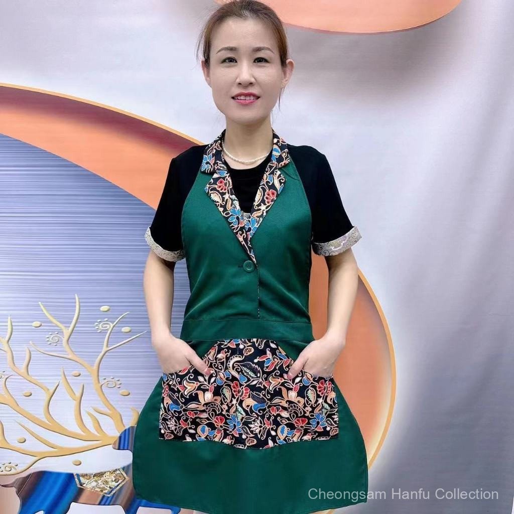 ผ้ากันเปื้อนสไตล์จีนหลากสีสำหรับโรงแรม ร้านอาหาร โรงน้ำชา ชุดทำงานเสริมสวยและทำเล็บ