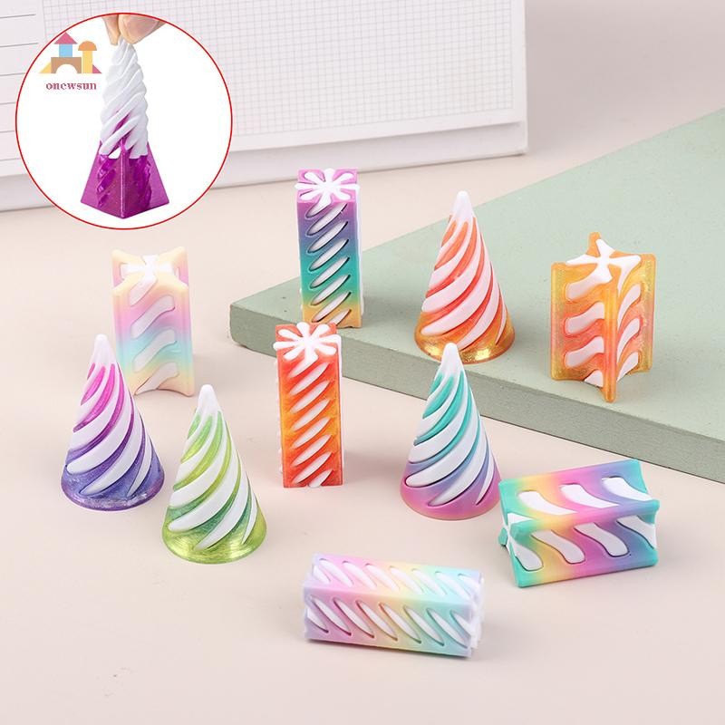 Onew 1 ชิ้นเกลียวกรวย Decompression เครื่องประดับ 3D พิมพ์พีระมิด Impossible Pass-through ประติมากรรมสแควร์เสา Helix สกรู sun