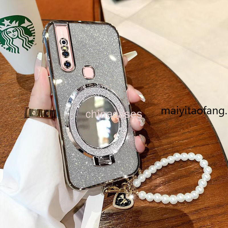 เคสสําหรับ VIVO 1819 VIVO V15 วงเล็บแม่เหล็กหรูหรา TPU แฟลชกระจกแต่งหน้าแบบนิ่ม + สร้อยข้อมือเคสโทรศัพท์ - รูปที่ 3