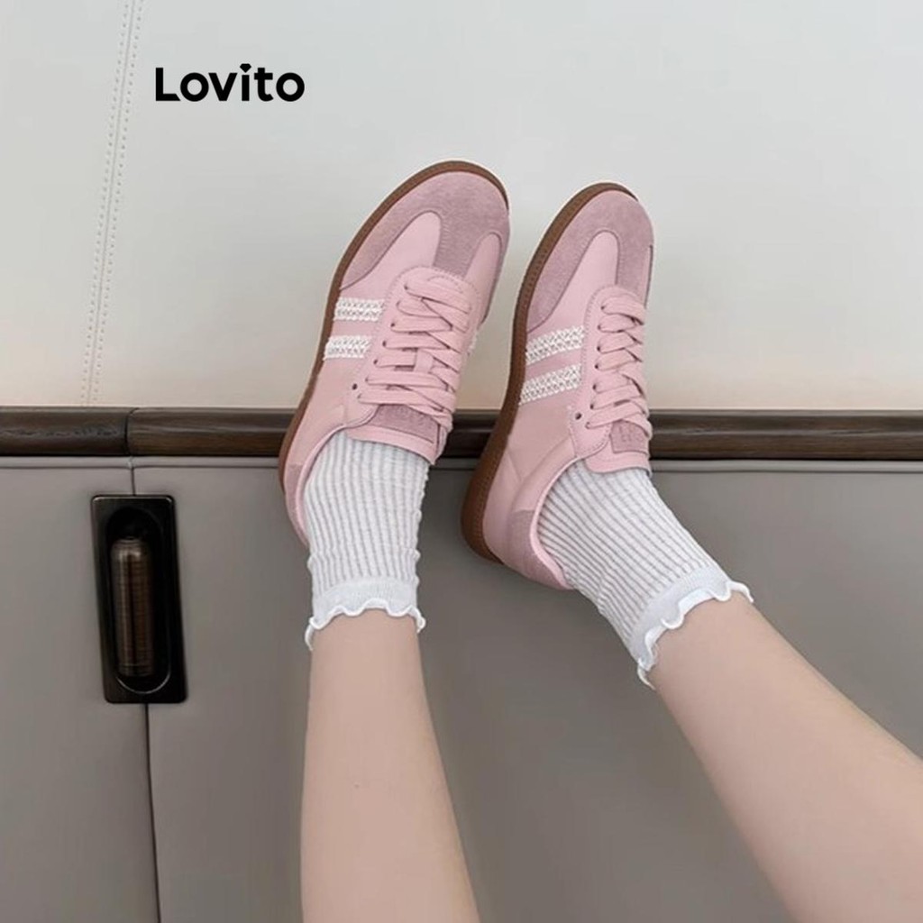 Lovito รองเท้าผ้าใบเย็บลูกไม้ธรรมดาสำหรับผู้หญิง LFA43680