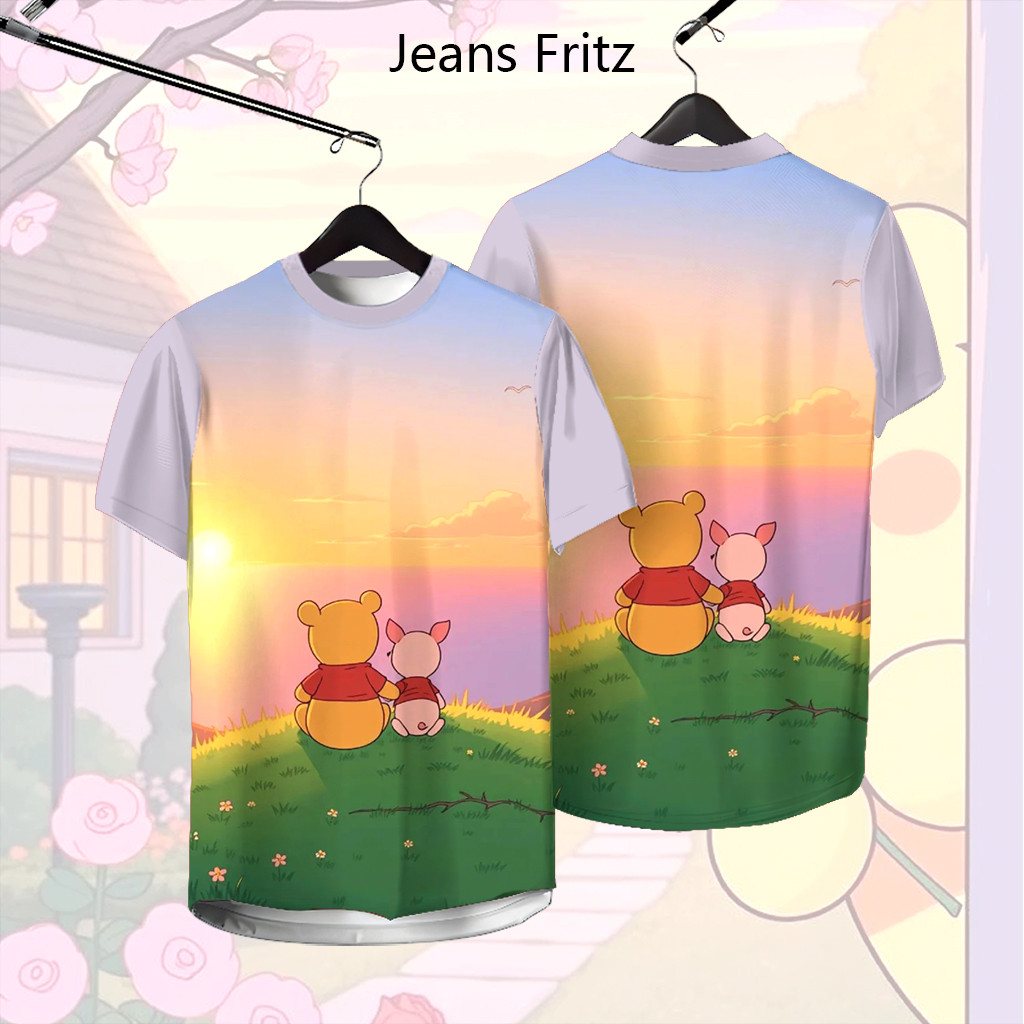 หมีพูห์เสื้อยืดคอกลมแขนสั้นพิมพ์ลายการ์ตูนสําหรับผู้ชายและผู้หญิงคู่แฟชั่นสบายและอเนกประสงค์ - รูปที่ 6