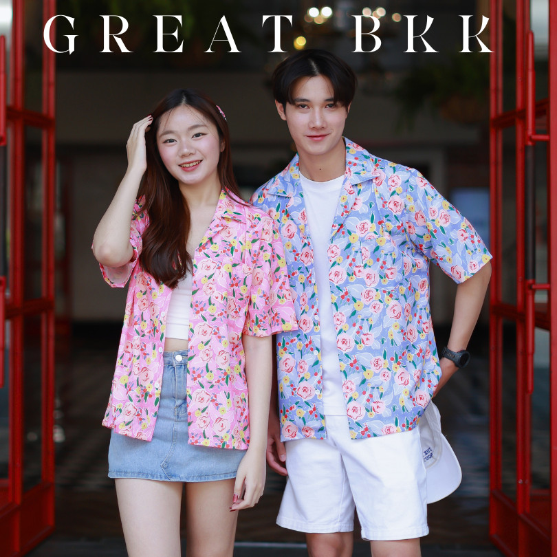 พร้อมส่ง 2026🌴164-165 กุหลาบพื้นชม-ม่วง⛱️ เสื้อฮาวาย เชิ้ต เสื้อสงกรานต์ ผ้าไหมอิตาลีพิมพ์ลายคมชัด ผ้าใส่สบาย เสื้อคู่